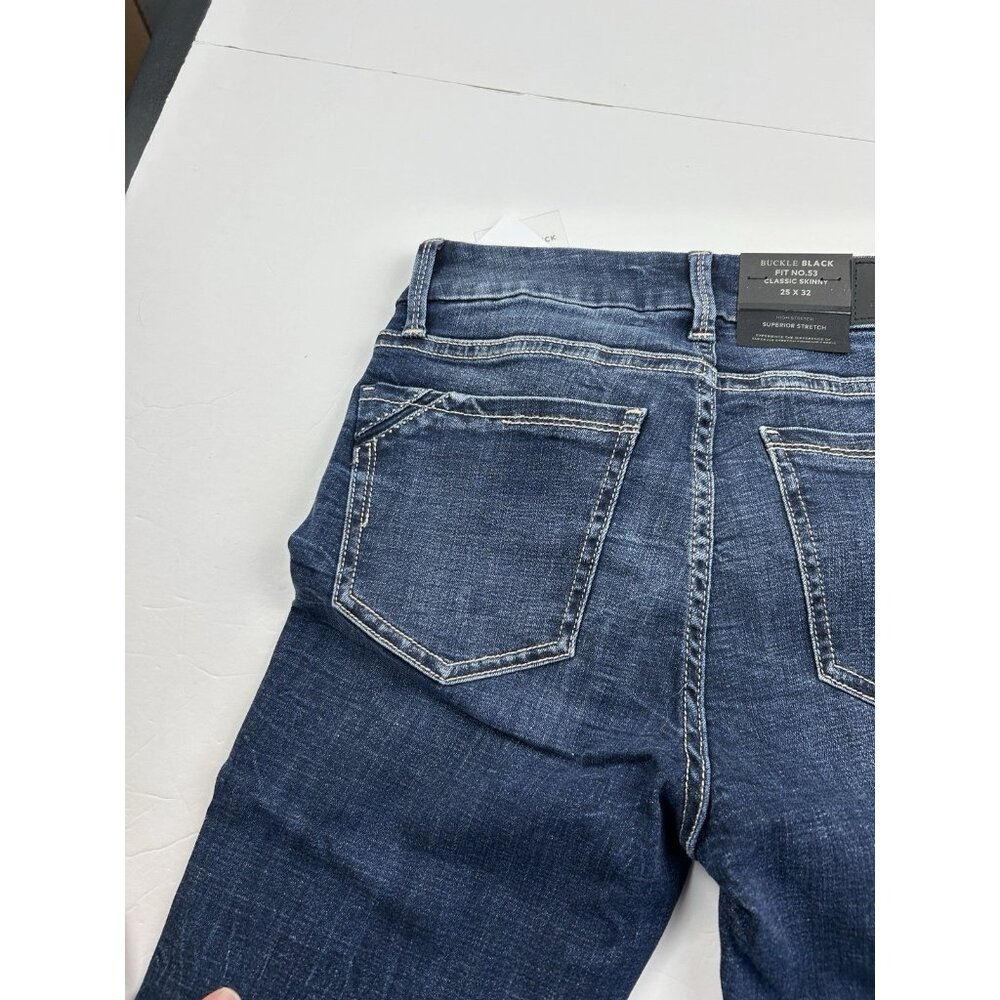 Buckle Black BKE Jeans Womens 25x32 Blue Skinny Fit No 53 Ripped Dark Wash Denim - Picture 13 of 16